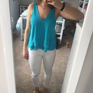 Parker Turquoise Silk Tank with Layered Detailing